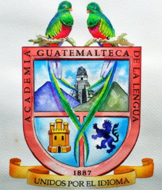 Escudo de la Academia Guatemalteca de la Lengua en acuarela