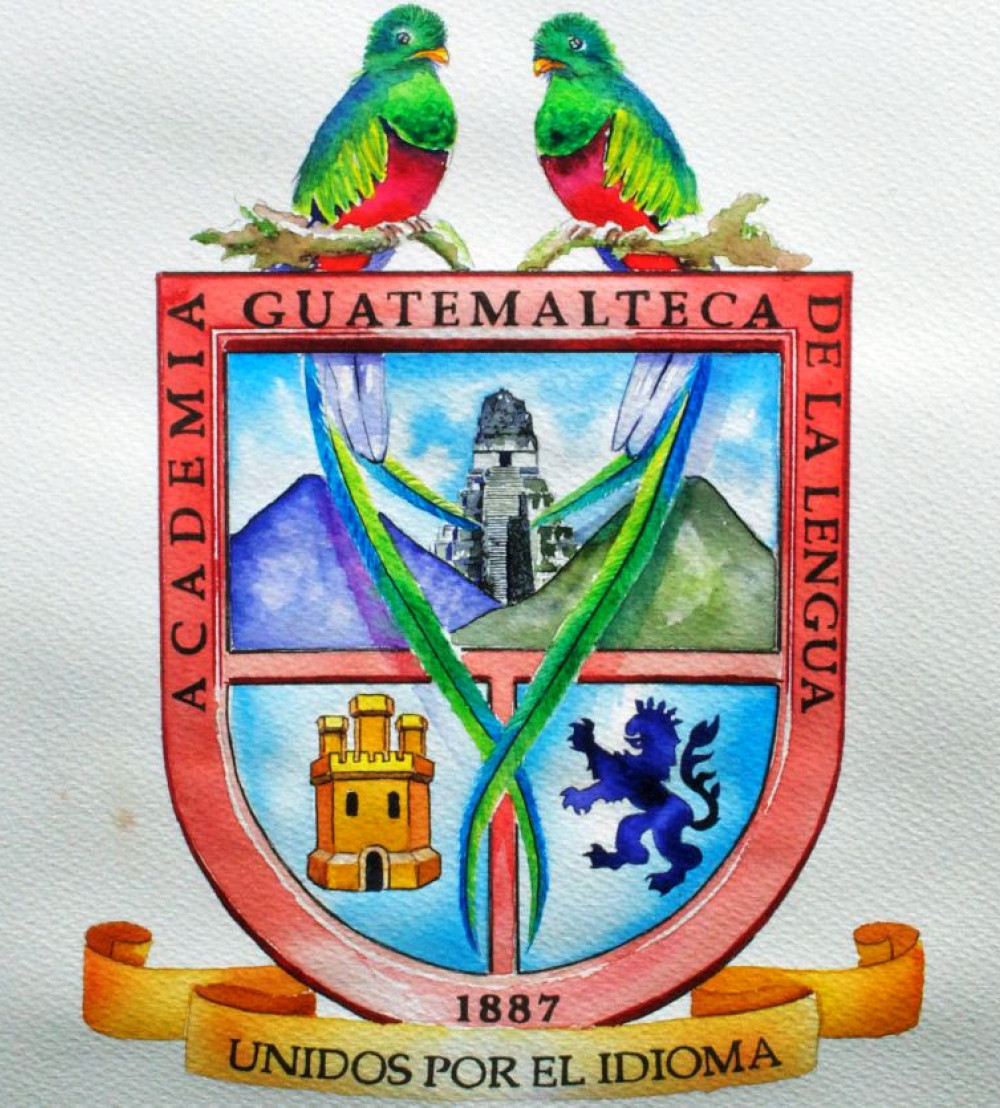 Escudo de la Academia Guatemalteca de la Lengua en acuarela