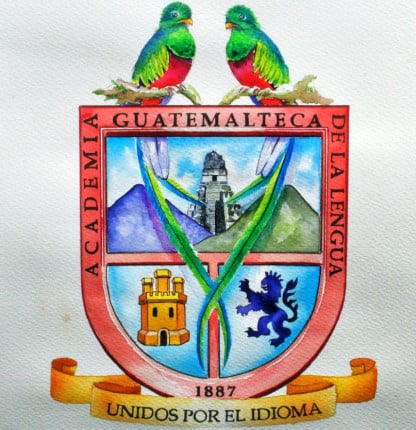 Escudo de la Academia Guatemalteca de la Lengua en acuarela