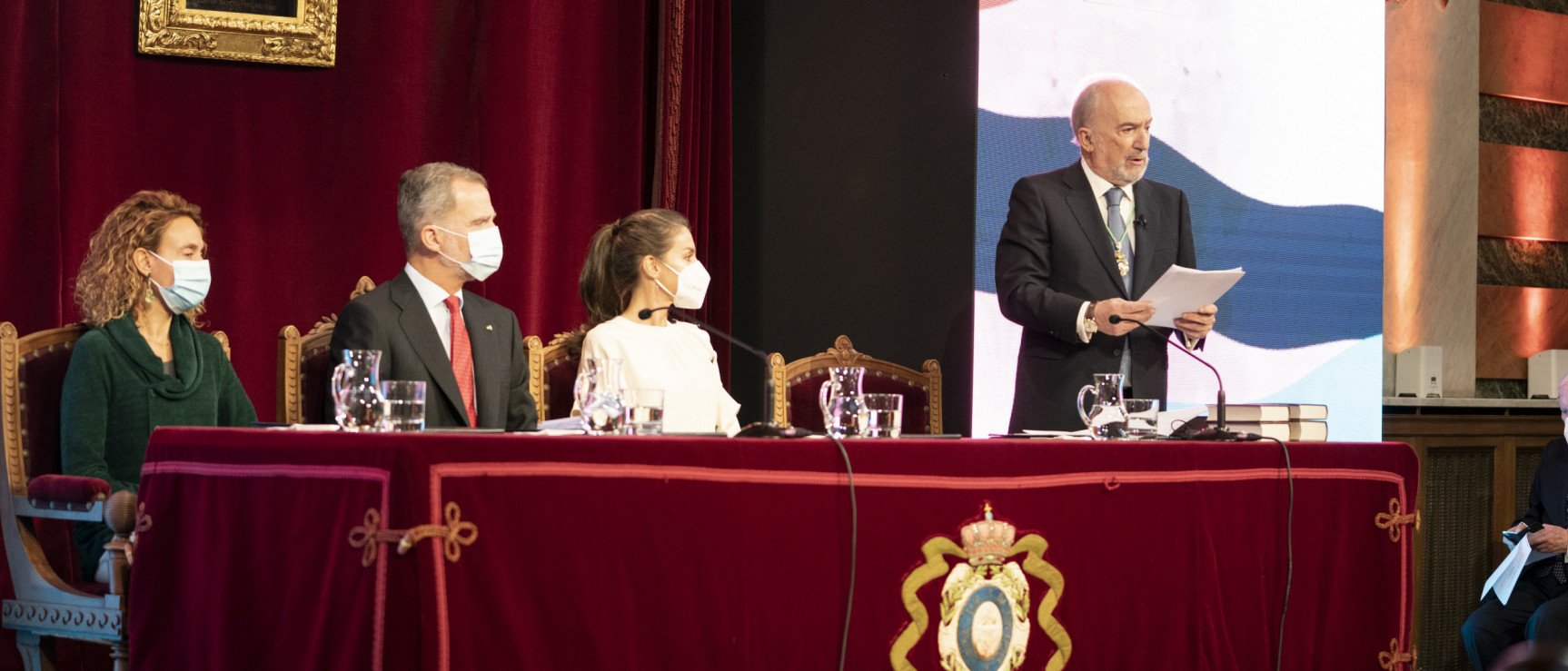 Los reyes de España han presidido en el salón de actos de la RAE el solemne acto institucional conmemorativo del septuagésimo aniversario de la Asociación de Academias de la Lengua Española (ASALE). Foto: RAE.