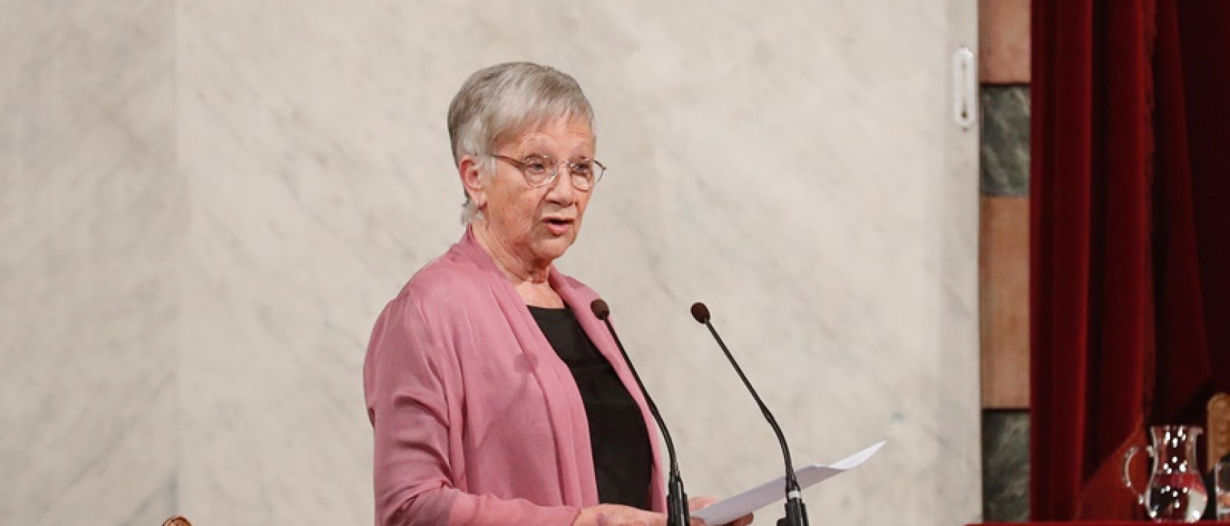 Paz Battaner durante la lectura de su discurso de ingreso en la RAE.