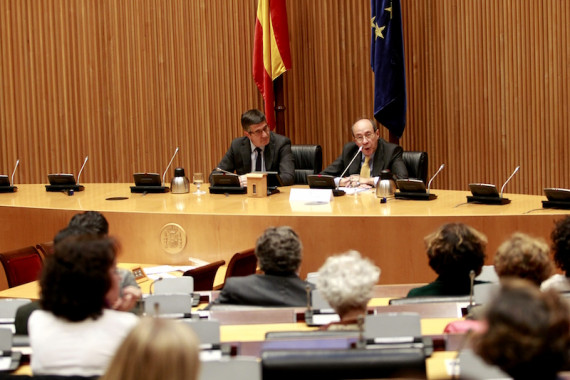 Francisco Rico, acompañado del presidente del Congreso, Patxi López.