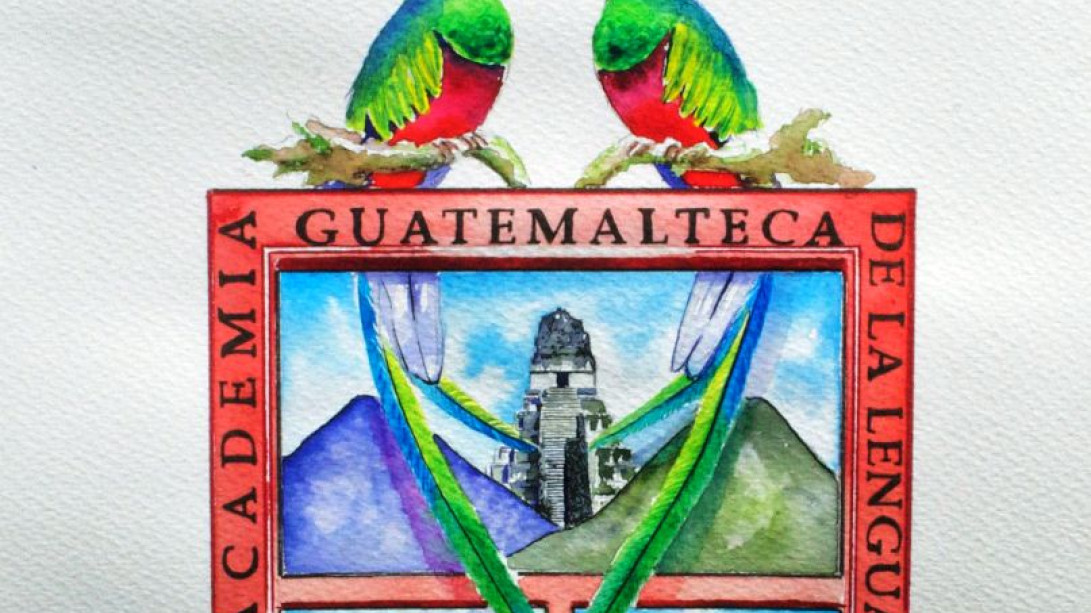 Escudo de la Academia Guatemalteca de la Lengua en acuarela