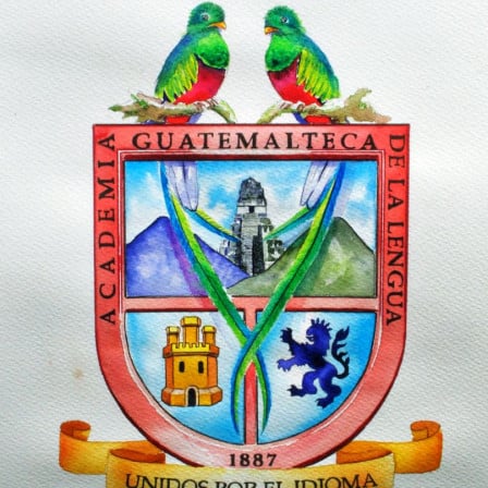 Escudo de la Academia Guatemalteca de la Lengua en acuarela